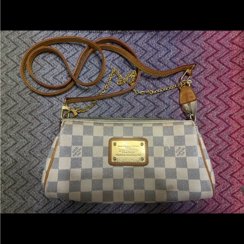 LOUIS VUITTON Damier Azur Canvas Eva crossbody Bag Cream/Grey checkered LV - Picture 2 of 11